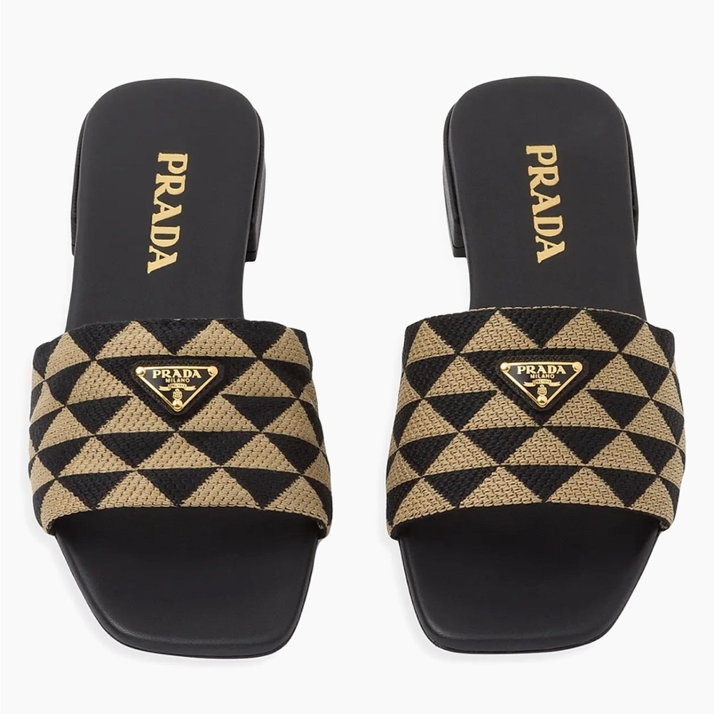 Black and Gold Patterned Slide Sandals